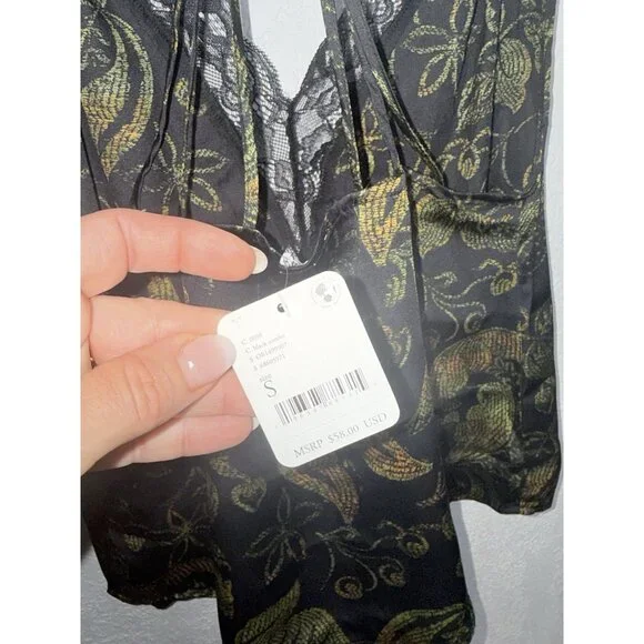 NWT Free People Off The Coast Cami Black Lace Floral Print Tank Blouse Size S F1 - Picture 7 of 8